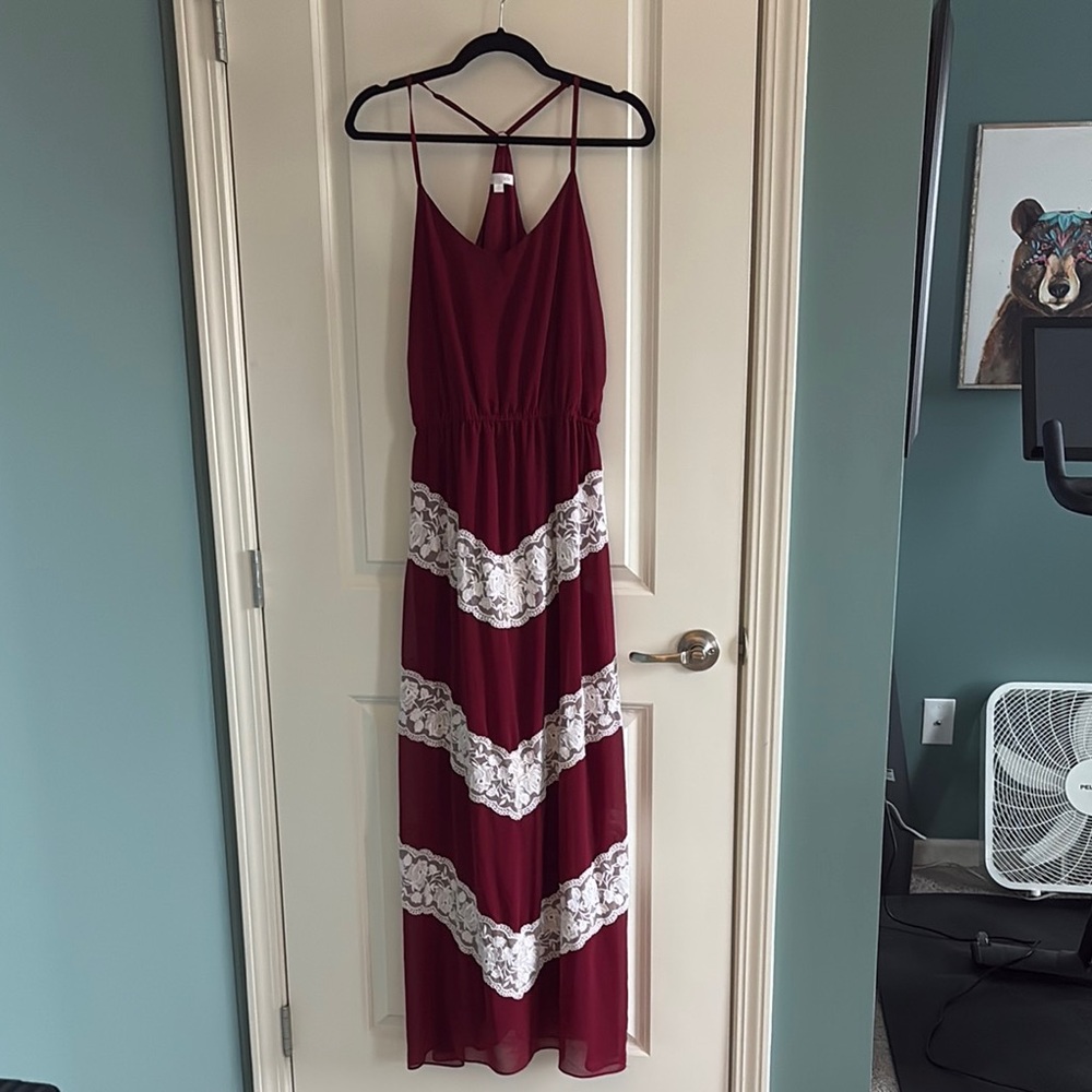 Charming Charlie Burgundy Lace Maxi Dress Size M